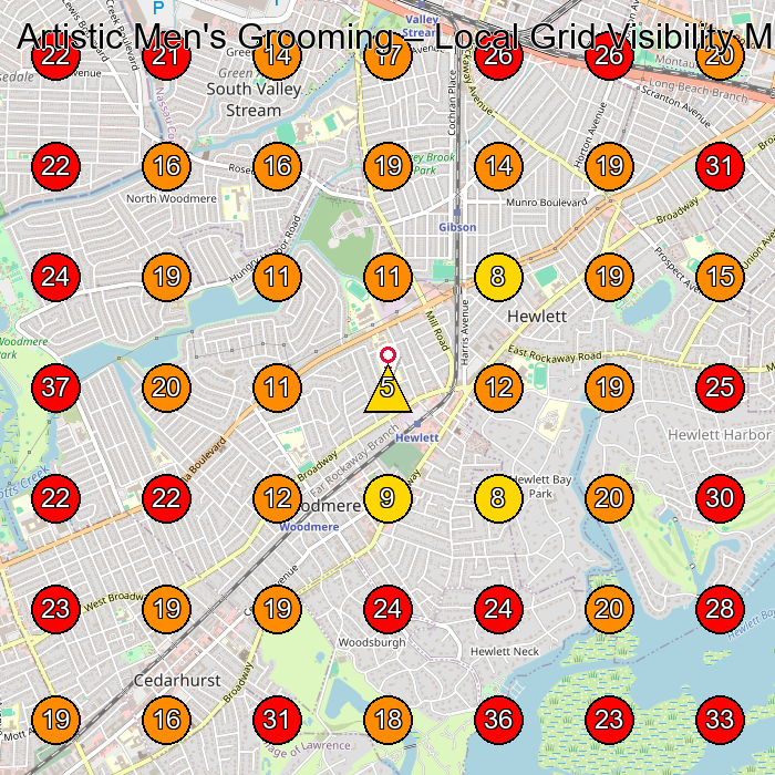 Artistic Men's Grooming GeoGrid visibility map for Barber Shop in Inwood